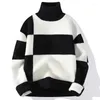 Pulls pour hommes Turtleneck Hommes Vêtements Sweat-shirt à manches longues Automne Hiver Tricoté Col Haut Patchwork Design