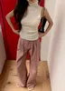 Kvinnors jeans Loose Vintage Pink Summer Street Style Sweet Trousers Young Girl High midja raka breda benbyxor