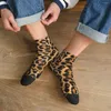 Calzini da uomo con stampa leopardata marrone chiaro, modello di cartone animato scolastico Kawaii