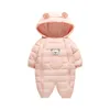 Vestes 2023 hiver automne enfant en bas âge garçons combinaison Double fermeture éclair dessin animé épais barboteuse rayé à capuche poche chaude infantile Snowsuit