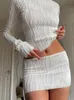 Faldas Conjuntos de falda blanca Otoño Top de manga larga Conjuntos de dos piezas para mujer Conjunto de camiseta de moda y minivestido de cintura alta Y2K 2023