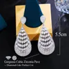 Pendientes colgantes CWWZircons Trabajo de piedra pesada Bling Corte marquesa Circón cúbico blanco Colgante largo Boda nupcial para mujer Joya CZ556