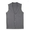 Mäns västar 2023 Autumn Mens Waistcoats Gentlemen Slim Fit Sleeveless Sticked Cardigan Purple Stylish Clothing Streetwear Overalls Gilet