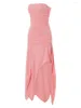 Casual Dresses Pink Sleeveless Off Shoulder Sexy Split Midi Outfits For Women Club Party Elegant Drawstring Ruched Long Vestido
