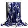 Foulards 90cm carré musulman foulard rouge blanc satin imprimé imitation soie hijab femmes dubaï wrap femme foulard