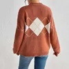 Kobiety swetry jesień i zimowy minimalistyczny kontrast kolor patchwork Diamond w szachownicę Damen Strick Pullover Sueter Punto Mujer