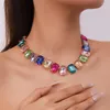 Girocollo Collana di cristalli colorati fatti a mano Collare di gioielli per donna Catena di clavicola quadrata con strass