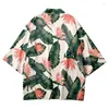 エスニック服の夏のゆるい葉印刷されたカーディガンビーチショーツストリートウェアメンズ女性着物シャツhaoriコスプレYukat