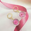 Boucles d'oreilles pendantes belle couleur or placage coloré rose vert bleu fleur sèche filmée goutte pour femmes fille élégante déclaration chic bijoux