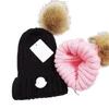 Designer Winter Knitted Beanie Woolen Hat Women Chunky Knit Thick Warm Faux Fur Pom Beanies Hats Female Bonnet Beanie Caps