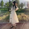 Casual Dresses Women Princess Chiffon College Dress Vintage Clothes Junior High School Graduation Party Long Sweet Bubble Sleeve Beige