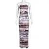 캐주얼 드레스 Hirigin 여자 끈이없는 드레스 패션 프린트 여름 밴도 파티 칵테일 비치 스트리트웨어 미학적 옷