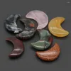 Pendant Necklaces Moon Shape Natural Stone Agate Jade Tiger Eye No Hole Decoration DIY Home Jewelry Making Accessories