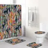 Zasłony prysznicowe 4 szt. Klasyczne druk kurtyny do kąpieli mata toaletowa Zestaw Dywan przeciwpoślizgowy Wzór kwiatowy