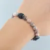 Bracelets à maillons en pierre de zèbre rose naturel pour femmes, perles de lave volcanique noire, triple Protection, bijoux cadeau pour Couple