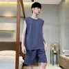 Men's Sleepwear SUKAE Fashion Mens Sleeveless L-4XL Plus Size Homesuit Vest Men Pajama Set Casual Loungewear Cotton Pijama Nightwear