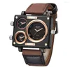 Relógios de pulso Oulm Design Criativo Homens Assista Relógios Esportivos Únicos 3 Fusos Horários Quartz Canvas Strap Militar