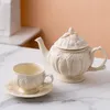 Milky Embossed Ceramic Pot Coffee Cup Saucer Creative European Afternoon Tea Teapot Teacup Simple White Porcelain220f