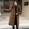 Trench da donna Giacca invernale 2023 Donna Parka Abbigliamento Cappotto lungo Fodera in lana Collo in pelliccia con cappuccio Spessore caldo staccabile Abbigliamento da neve Parka