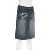 Gonne Estate Moda di strada Slim Tinta unita Tasca Cargo Gonna di jeans Jeans da donna Vintage Y2k Vestiti Blu S M L