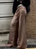 Jeans da donna American Vintage Marrone Distressed Lavato a gamba larga Oversize Streetwear Tinta unita Sciolto Dritto a vita alta da donna
