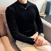 Erkekler Tişörtleri 2024 Sonbahar Kış Tişörtleri Erkekler Uzun Kollu Sıradan Silm Fit Üstleri Tees İngiliz Siyah Strech Yarı Buzlu Buzlu Tezgah Erkek