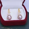 Studörhängen ED40 LEFEI Fashion Luxury 11-12mm Stark lyster Få fel sötvatten Pearl White Zircon Star Earring for Women 925 Silver