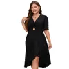 Plus Size Dresses Plusee Large Elegant Dress Women 2023 Solid Color Short Sleeve Fashion Casual V-Neck Party