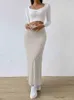 Kjolar kvinnor hög midja delad lår kjol ribbade Kint striation hem solid bodycon lång elastisk elegant maxi