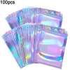 100Pcs Set Clear Holographic Laser Seal Bags Eyelashes Party Foods Gift Keep Fresh Package Storage Pouch Supplies349n