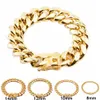 Stainless Steel Cuban Link Chain Bracelet Mens Gold Chains Bracelets Hip Hop Jewelry 8 10 12 16 18mm278P