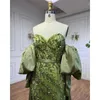 Abiti da festa Verde oliva Sirena in raso con perline Gonna oversize da sera 2023 Abiti da sposa per donna
