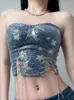 Canotte da donna Streetwear Ins Fashion Y2k Estetico Sexy senza spalline Star con paillettes Denim Crop Top Slim Split Bandage Jeans Canotta Donna