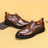 Lüks orijinal deri brogue ayakkabılar erkekler İtalyan tasarımcı iş resmi ayakkabılar erkekler flats vintage moda erkek oxfords 1aa60