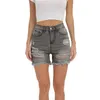 Frauen Shorts Denim Sommer Hohe Taille Loch Ripped Distressed Stretchy Jean Mit Tasche Weibliche Hosen Mit Breiten Beinen