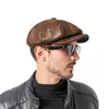 Beret Hats Men Winter 100% oryginalna skórzana ciepła czapka malarz beretowy BOINA COWIDE OCTAGONAL CASQUETTE WYSOKIEJ WYSOKIEJ WYSOKIE