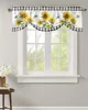 Vorhang, Bauernhof, Sonnenblumen-Biene, kariert, kurzes Fenster, verstellbarer Volant zum Binden, für Wohnzimmer, Küche, Vorhänge