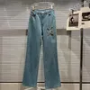 Dames Tweedelige Broek PREPOMP 2023 Herfst Strassketting Kwastje Blauw Denim Jas Diamanten Boog Hol Jeans Set Dames GG157