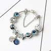 New Charm Bracelets for Blue Cats Eyes Beads Bracelet 925 Silver Bracelets Bright Stars Moon Bangle Diy Jewelry301R
