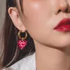 Boucles d'oreilles créoles Lifefontier en acier inoxydable, rose, rouge, asymétrique, acrylique, cœur perlé pour femmes, bijoux de mariage tendance, 2023