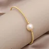 Bracciale rigido con perle d'acqua dolce naturali, elastico per regalo di gioielli da sposa da donna