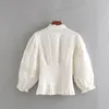 Women's Blouses Shirts Stylish Women Blouse Embroidery Shirt Autumn Fashion Hollow Out Lace Patchwork Striped Modern Lady Short Tops 230928