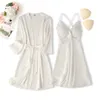 Damska odzież sutowa 2PCS Bride Wedding Stabe Zestaw Kobiet koronkowy wykończenie Rayon Kimono Suknia szlafkoczne Seksowna druhna Casual Home Ubrania nocne