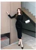 Basic Casual Dresses New Autumn Velvet Dress For Women's Celebrity Sexy Split Hot Diamond Long Dress Slim Black Dresses Vestidos 2024