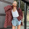 Camicette da donna Camicia oversize a maniche lunghe ispirata a Boho con spalle scoperte Camicia scozzese da donna Autunno Inverno Streetwear Camicie stile fidanzato