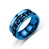 Cluster Rings Stylish Blue Spinner Chain Letters For Men Tire Texture Stainless Steel Rotatable Links Punk Male Anxiety Release Gifts