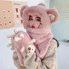 Berets 3D Teddy Bear Chapéu Mulheres Inverno Cachecol Luvas Conjunto Bonito Pelúcia Quente Combo Para Adultos Crianças Família Macia Aconchegante Proteção contra Tempo Frio