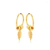 Boucles d'oreilles pendantes 24 carats plaqué or feuilles clous d'oreilles femmes fille tendance dorure charme boucle d'oreille circulaire bijoux de noblesse cadeau classique 2023