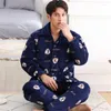 Indumenti da notte da uomo 2023 Inverno Addensato Homewear Flanella di cotone Pigiama di cristallo Pigiama pigro Allentato Casuale Set caldo