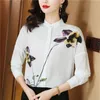 Camisa de solapa clásica para mujer Diseñador Primavera Otoño Manga larga Blusas de satén estampadas informales Elegante y juvenil 2023 Oficina Señoras Camisas con botones de seda vintage Top